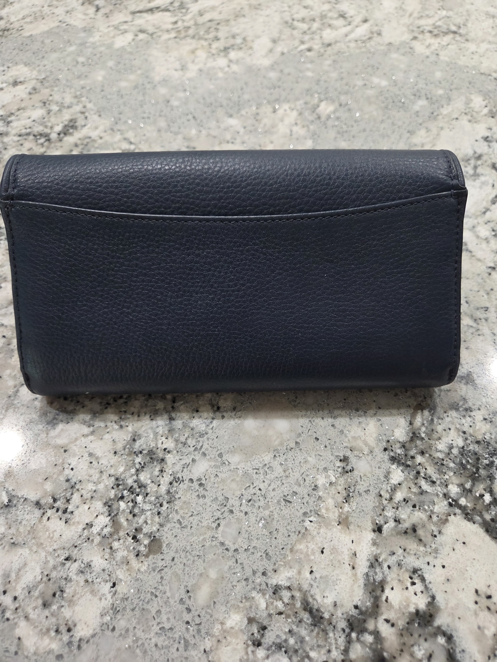 Tory Burch Navy Pebbled Leather Wallet with Gold Logo Emblem - Picture 2 of 7